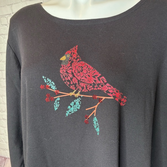 Croft & Barrow Black Cotton  Red Cardinal Long Sleeve Tee Size 3X - Picture 2 of 6